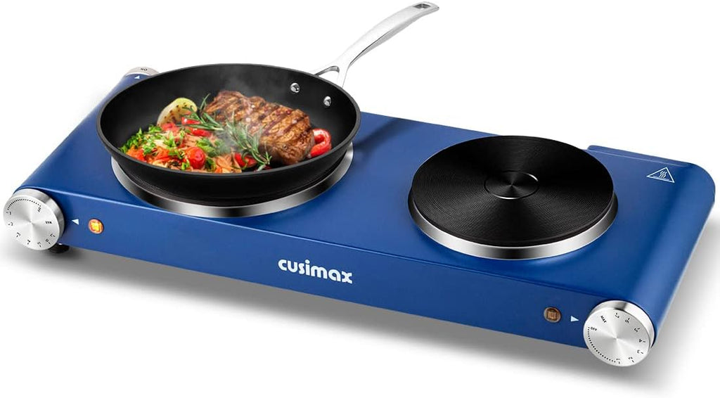Double Hot Plates Electric Cooktop, Cast Iron, Black Stainless Steel E3356