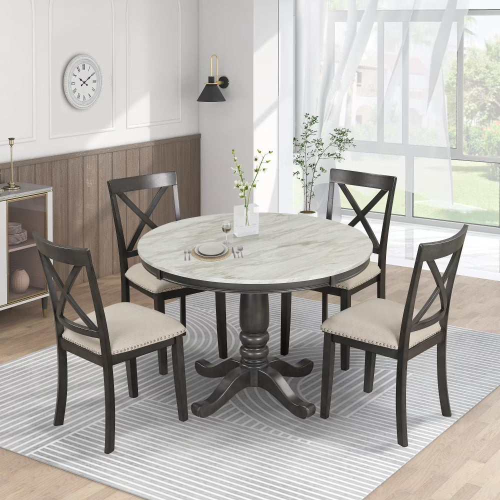 5-Piece Solid Wood Round Dining Table and Chairs Set U3898
