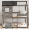 Antique Gray Wood Twin Over Twin Bunk Bed with Ladder and Safety Rail N7317