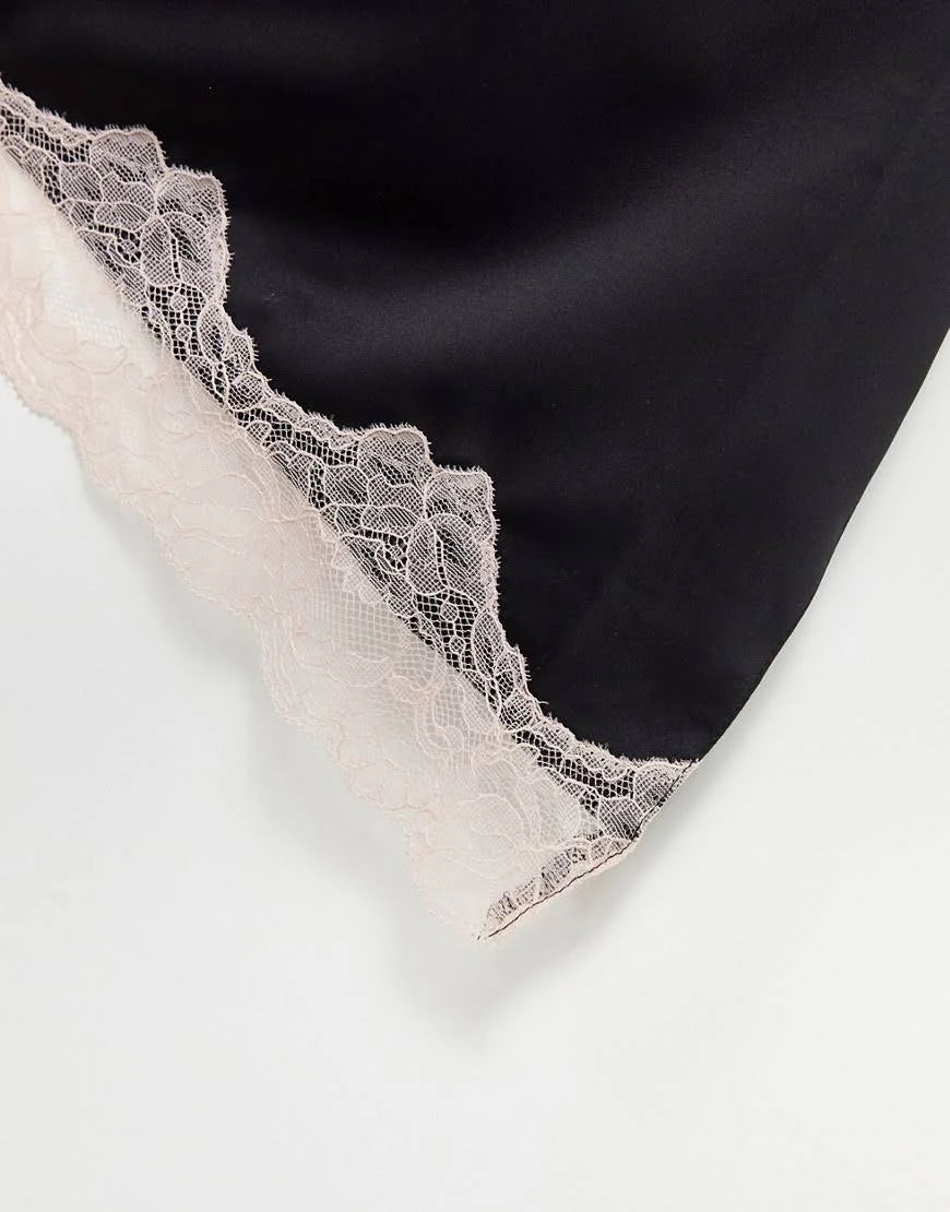Black Satin Maxi Kimono F6732
