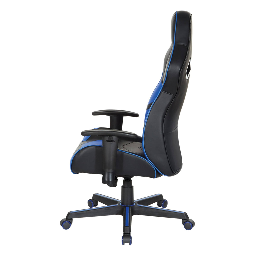 Black Faux Leather Gaming Chair with Blue Accents N208