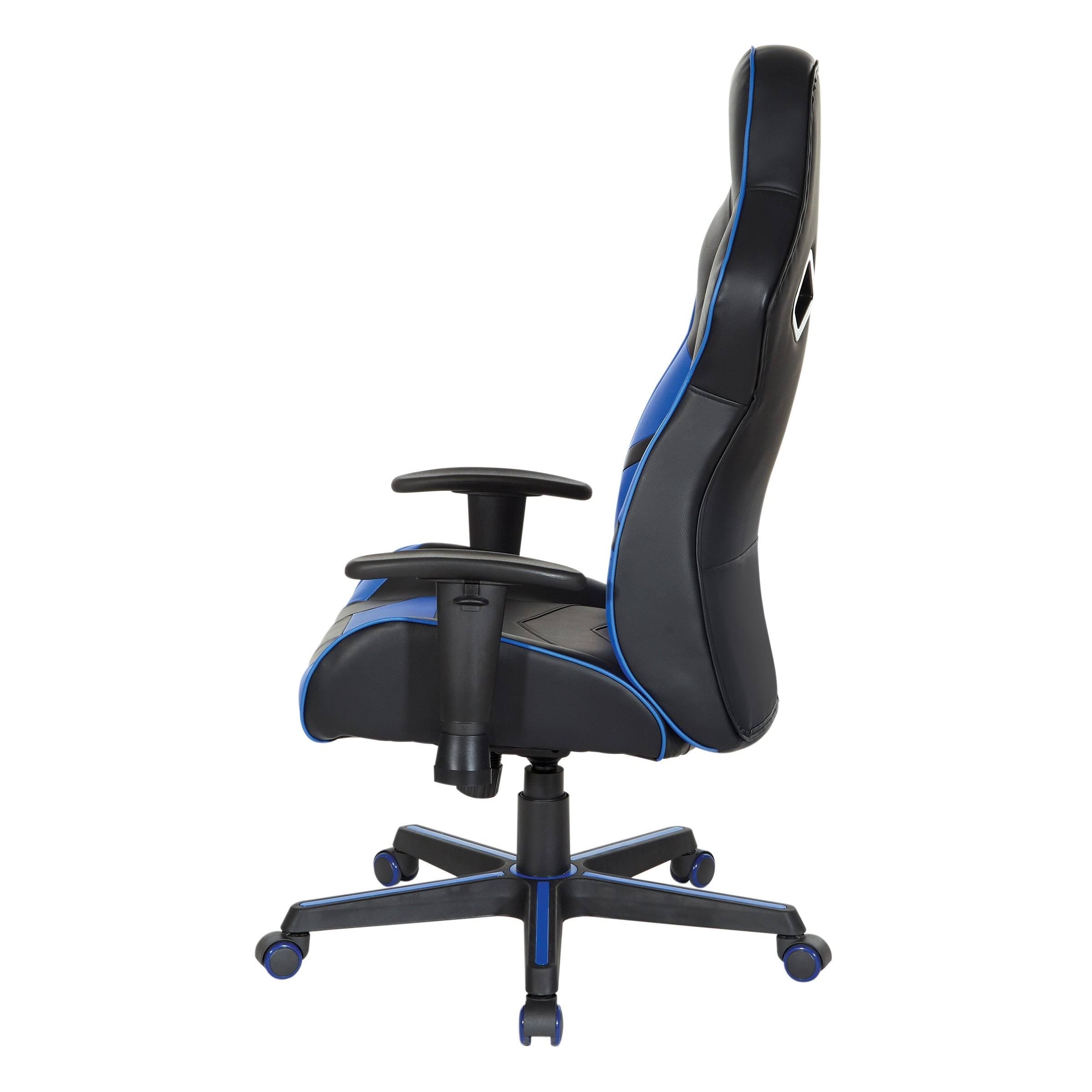 Black Faux Leather Gaming Chair with Blue Accents N208