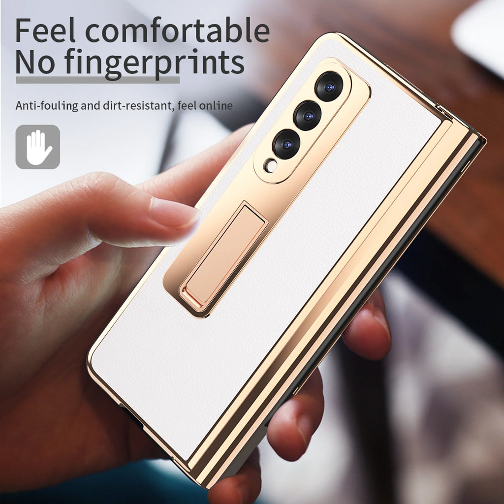 White PU Leather Shockproof Phone Case with Built in Glass Screen Protector G949