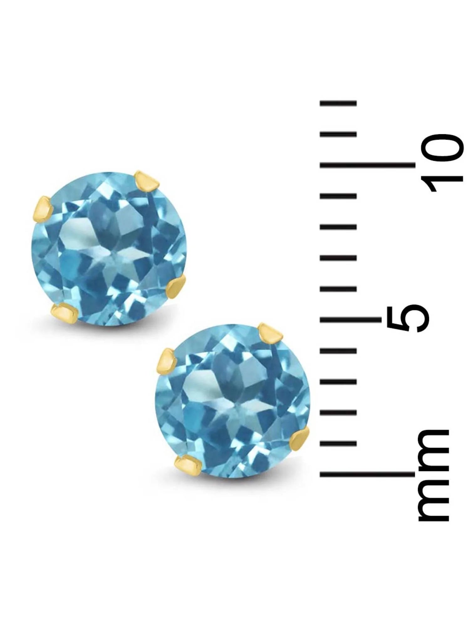 14K Yellow Gold Blue Topaz Stud Earrings V568