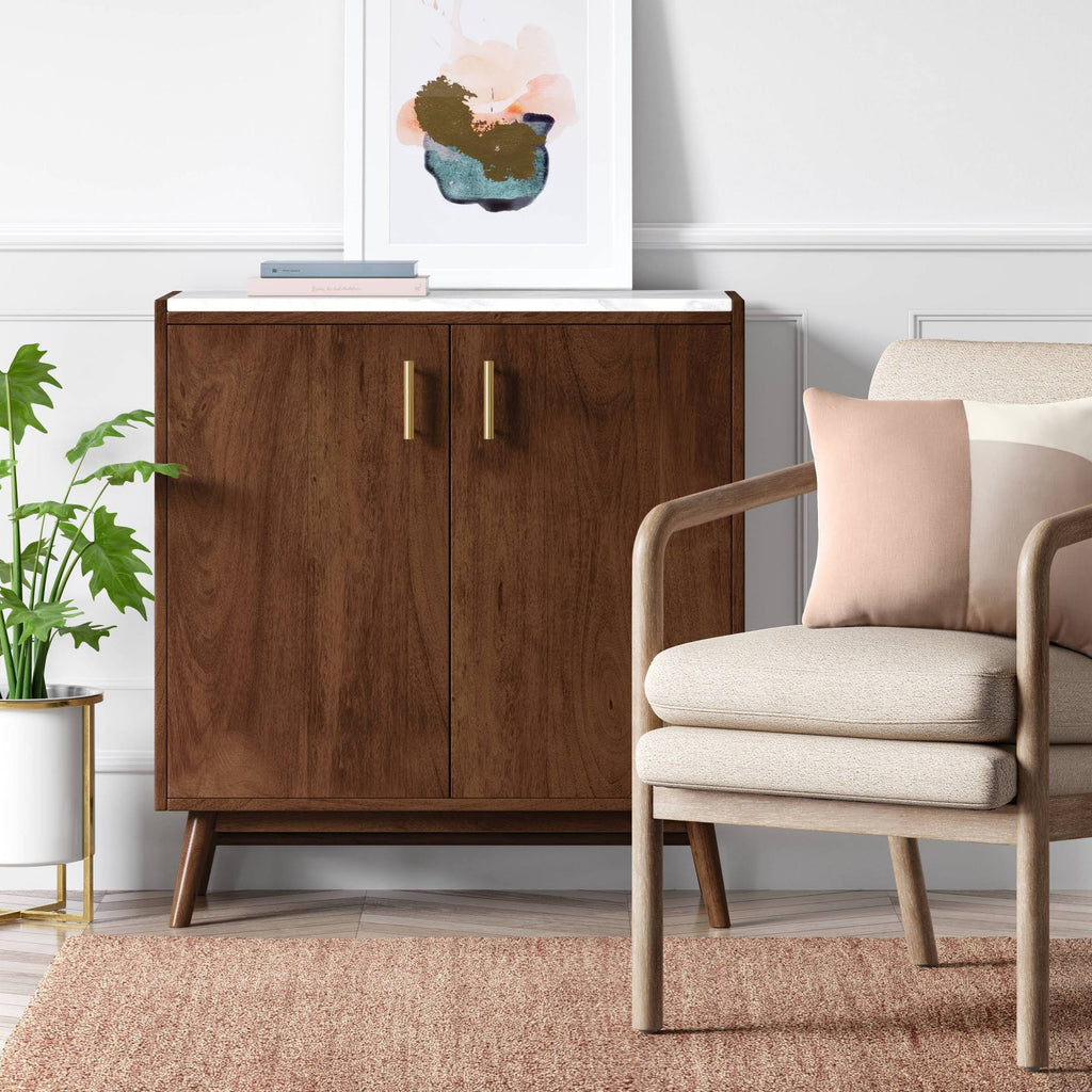 2 Door Wood/Marble Cabinet Brown X9794