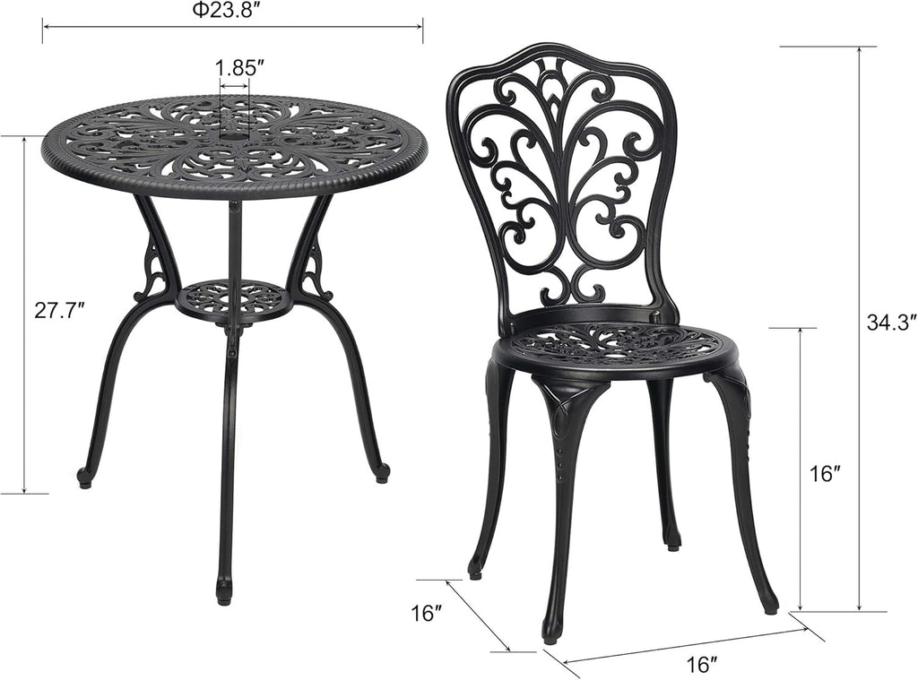 3-Piece Cast Aluminum Patio Bistro Set Black N994056
