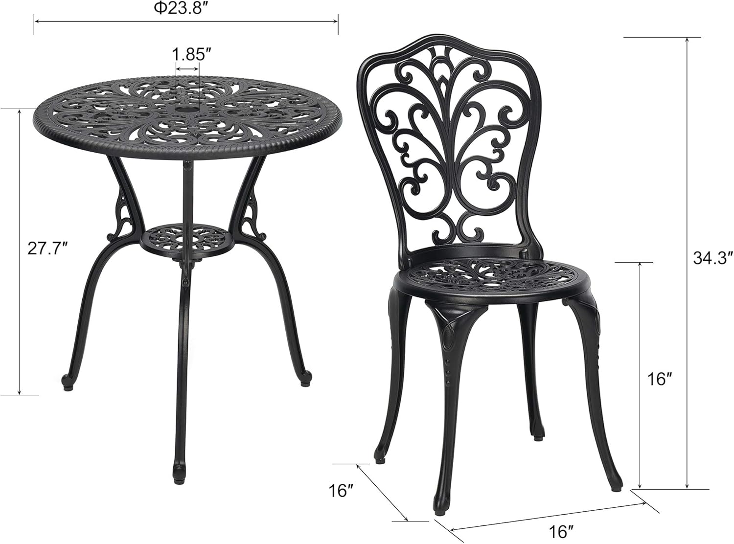 3-Piece Cast Aluminum Patio Bistro Set Black N994056
