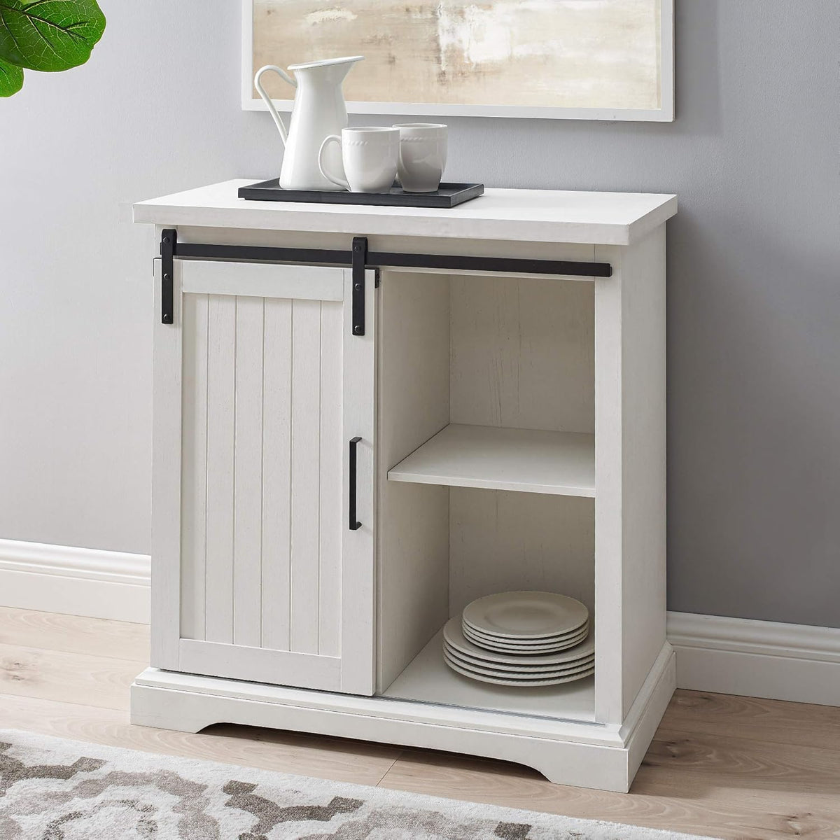 White Oak Sliding Slat Door Storage Cabinet A9558