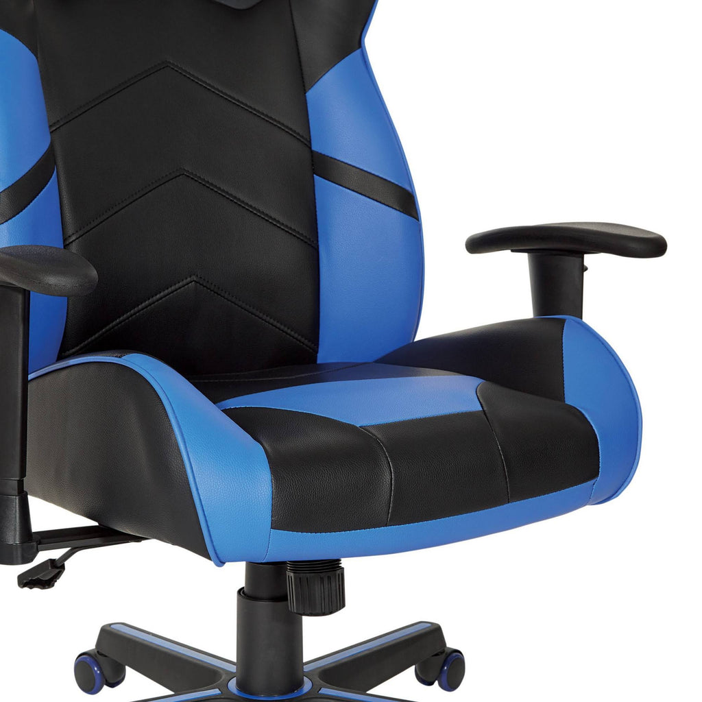Black Faux Leather Gaming Chair with Blue Accents N208