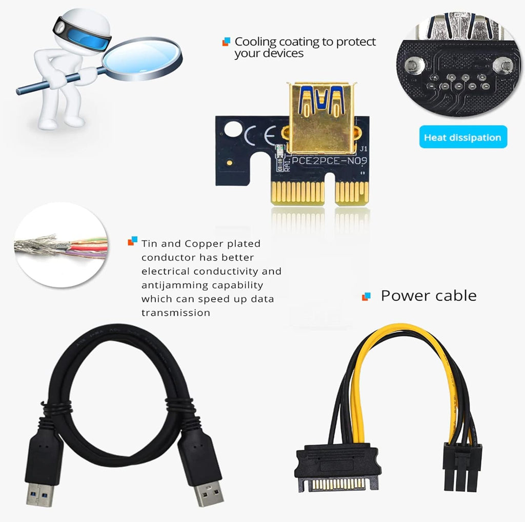 6PCS PCI-E Riser Card X16 Extender Cable F331205