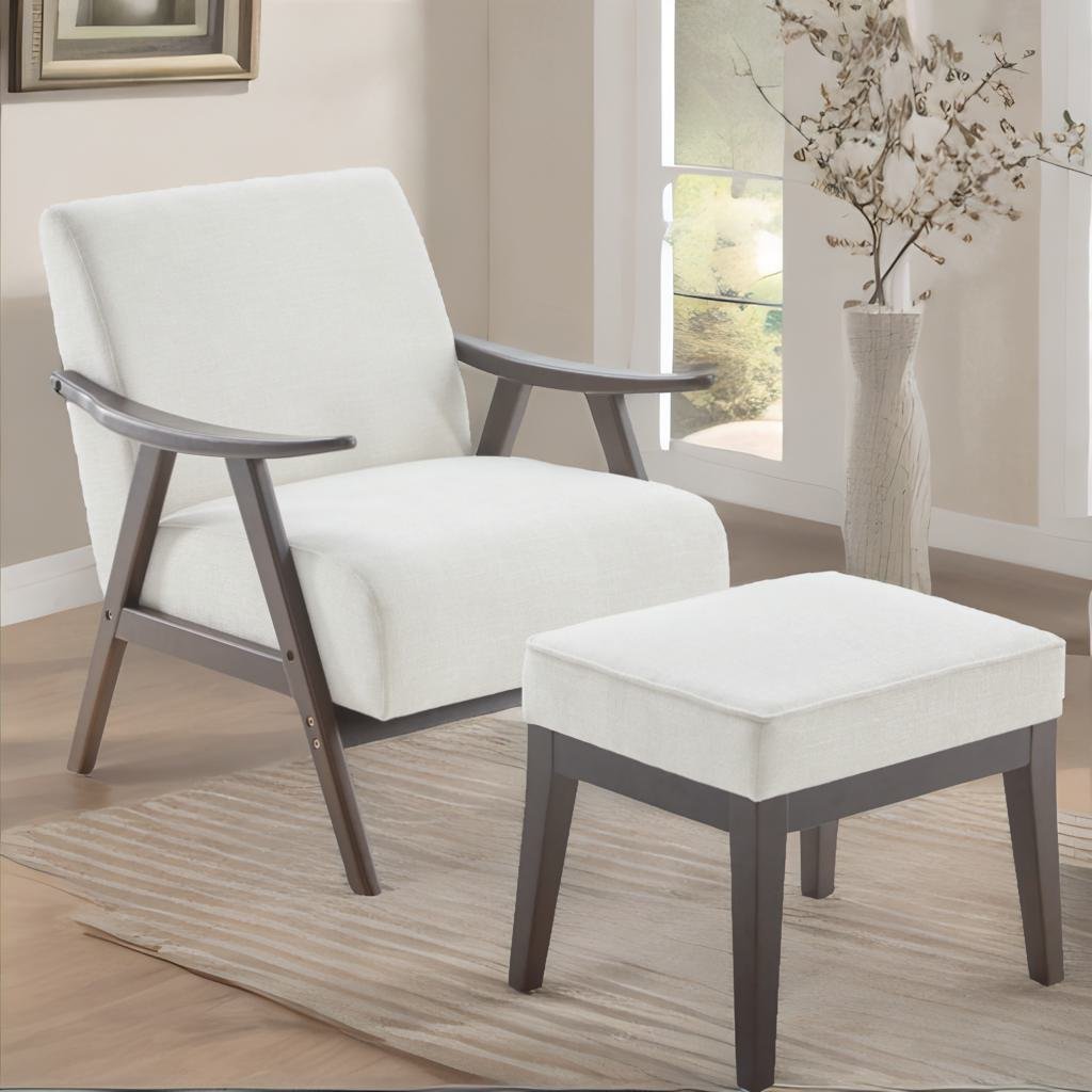 Beige Upholstered Accent Chair with Ottoman and Solid Wood Frame O299740