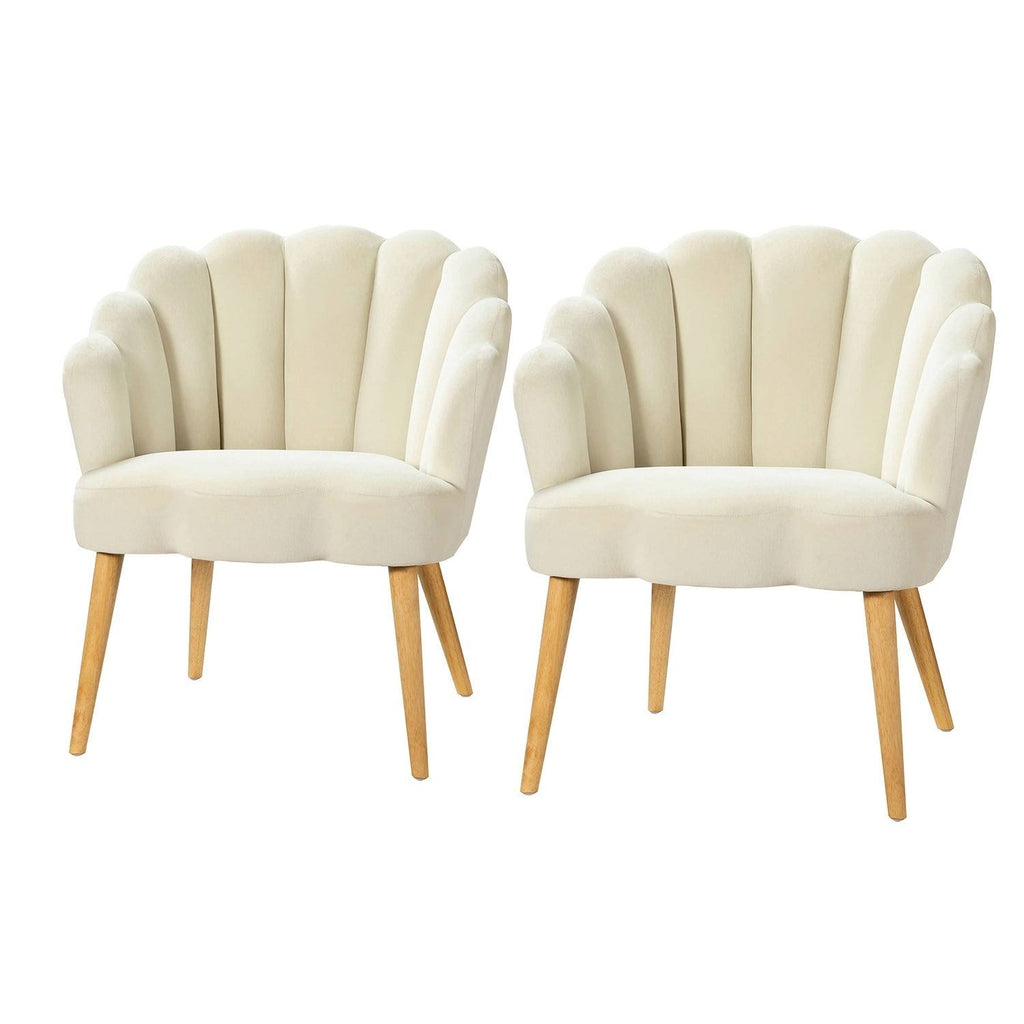 Scalloped Velvet Arm Chair with Tufted Back, Set of 2 - Green I24297