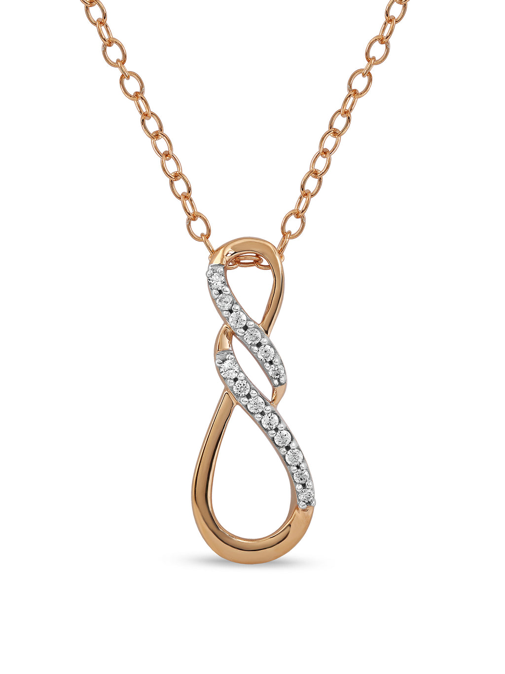 10K Rose Gold Diamond Infinity Pendant Necklace T516