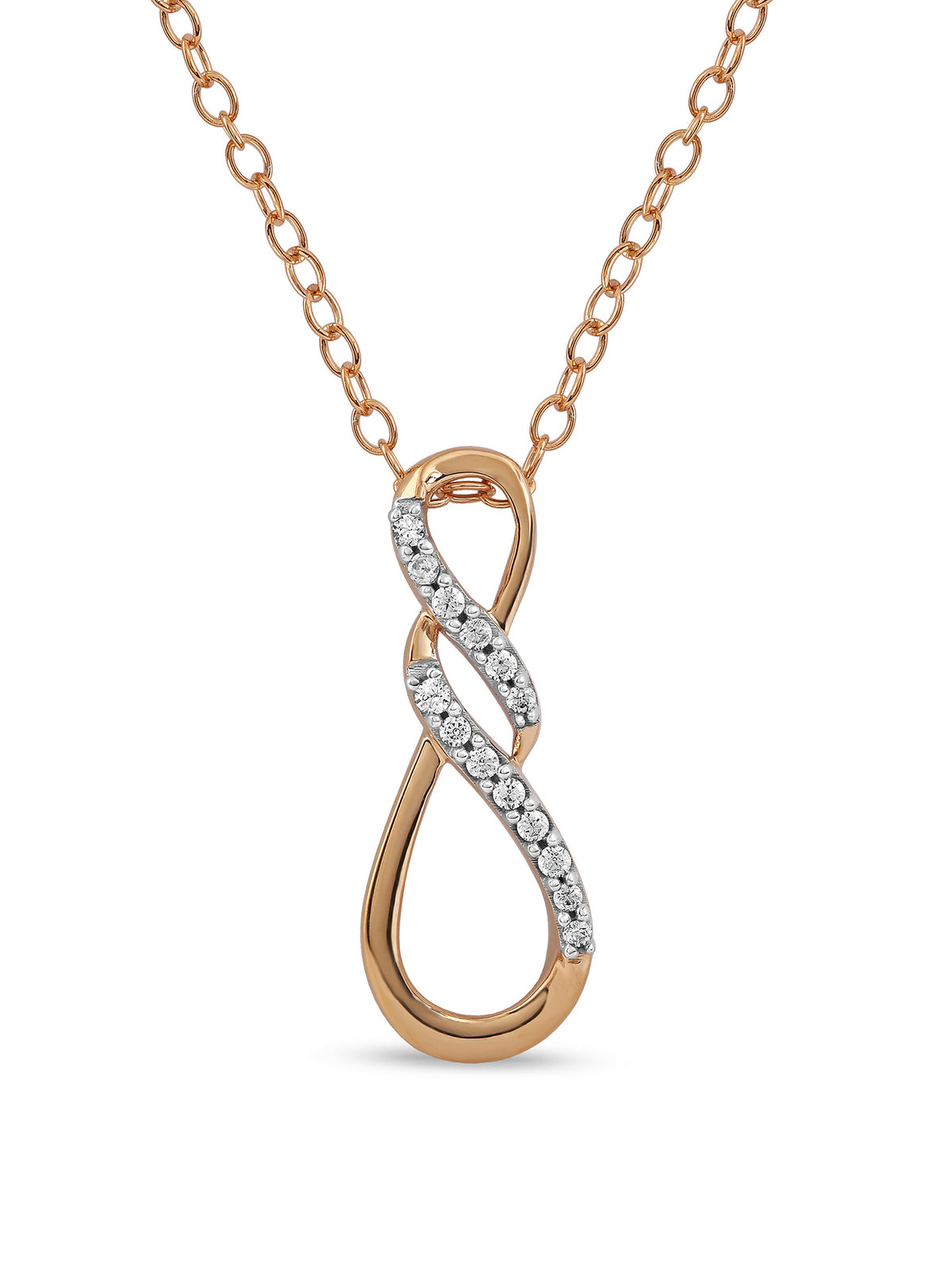 10K Rose Gold Diamond Infinity Pendant Necklace T516