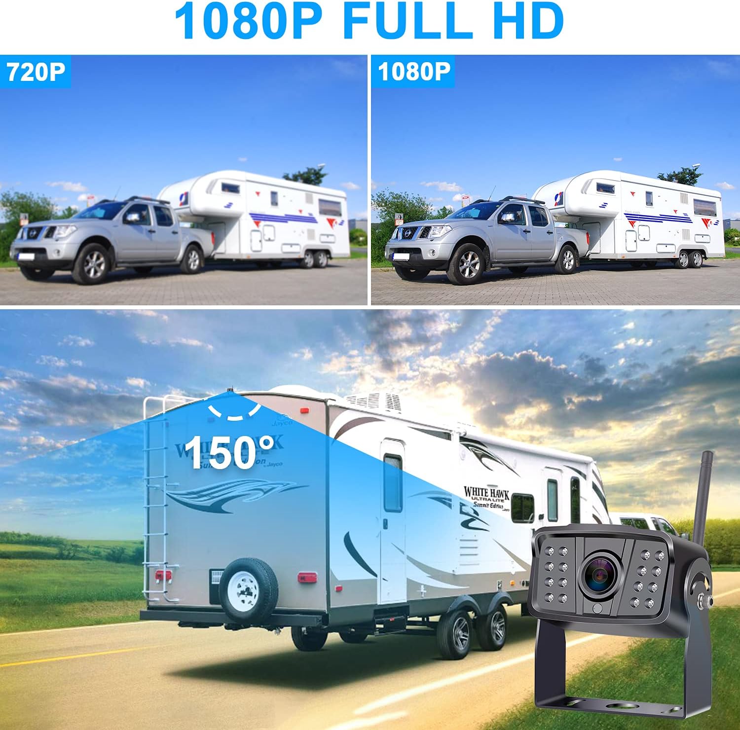 Wireless 4 Rear View Cameras with 7" Monitor for RVs E44569