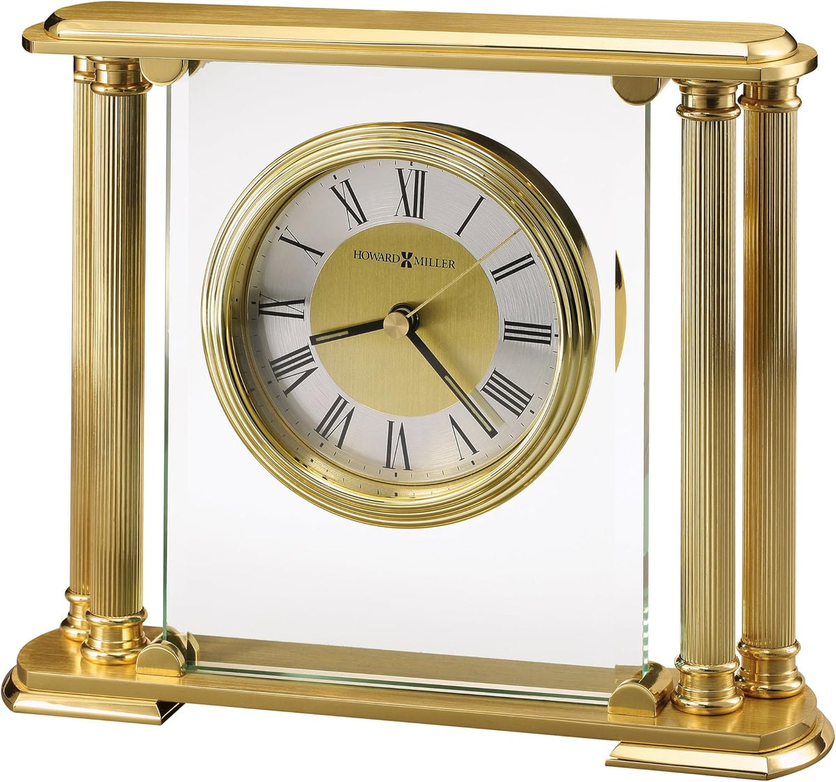 Brushed Solid Brass Table Clock with Glass Crystal P520610