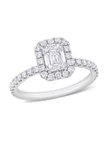 14k White Gold Diamond Emerald-Cut Halo Engagement Ring Y66495