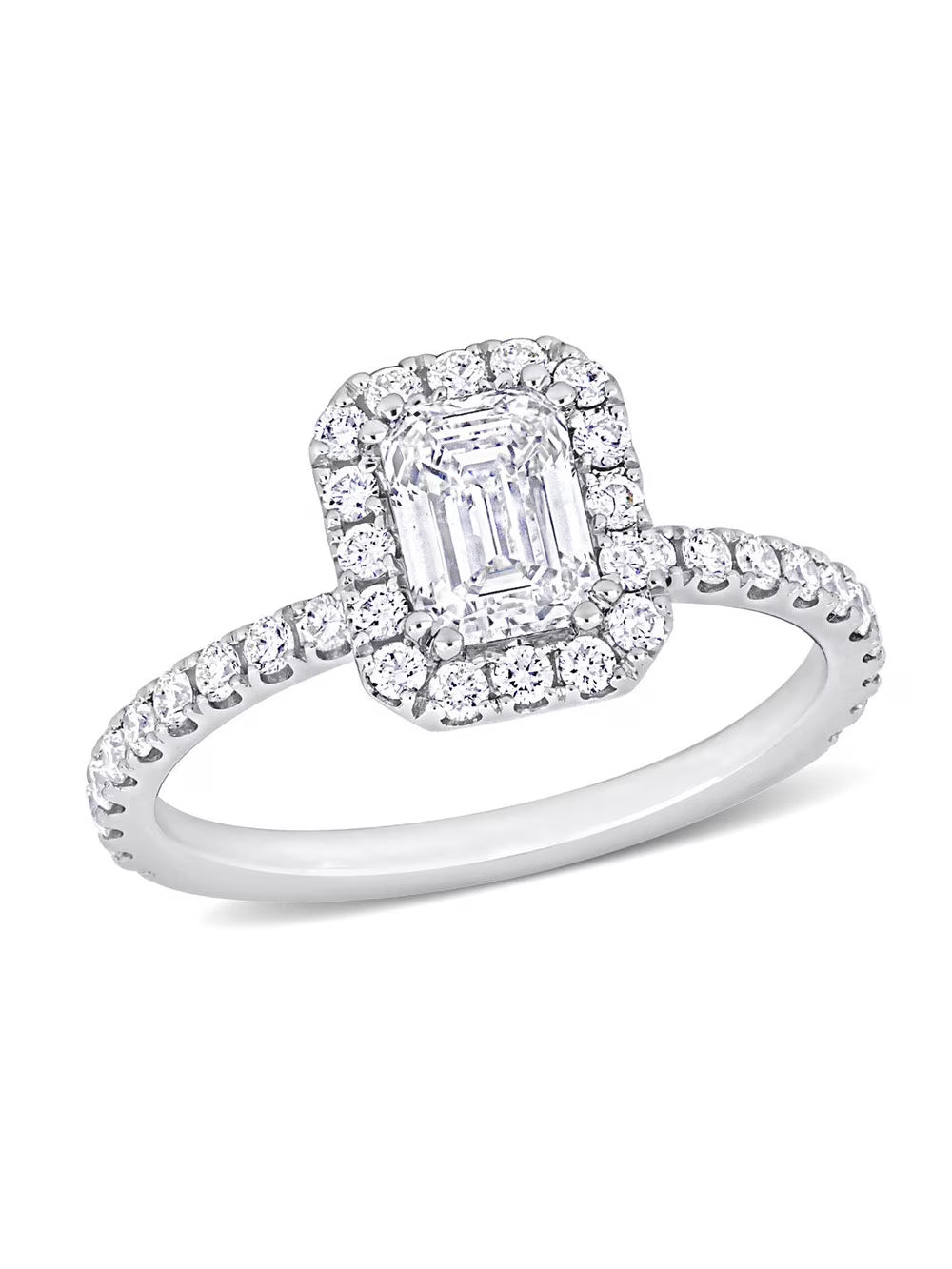 14k White Gold Diamond Emerald-Cut Halo Engagement Ring Y66495