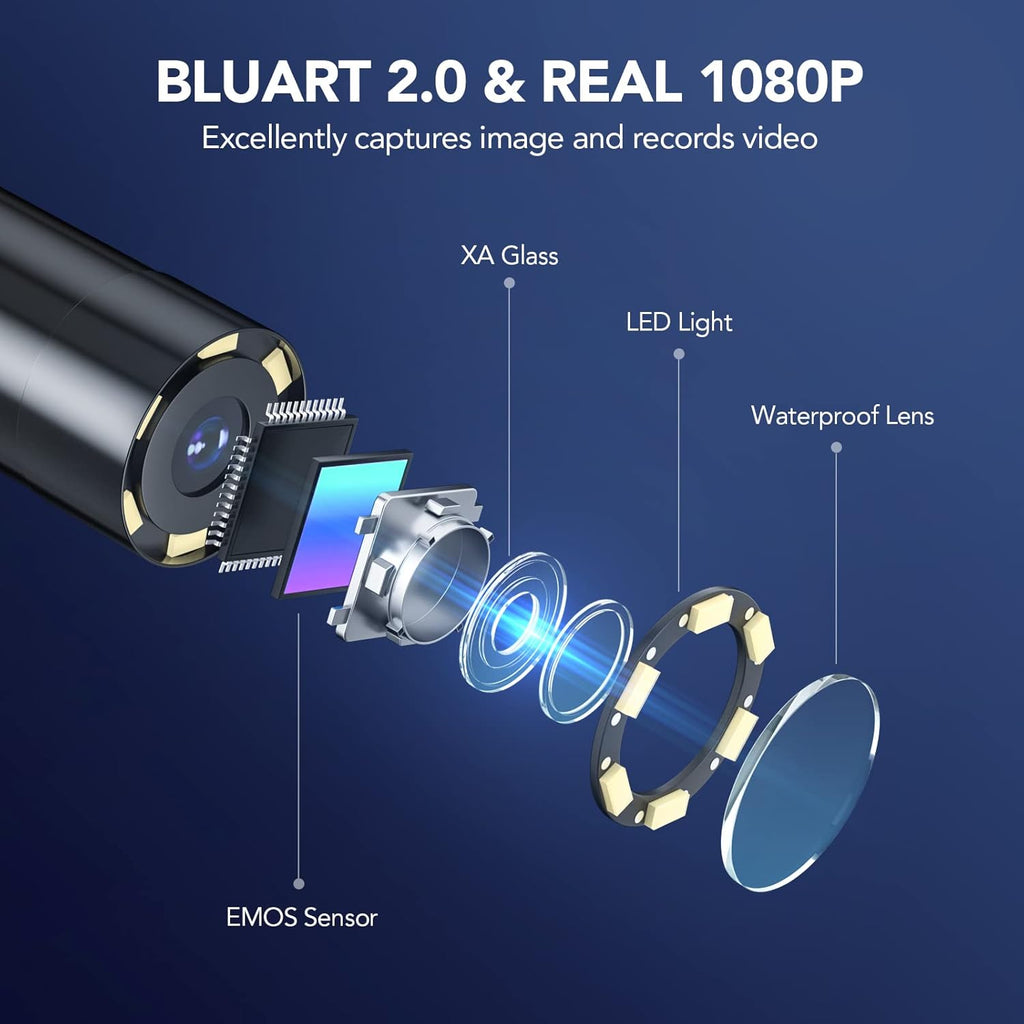 1080P HD Digital Endoscope with 5.5 mm Thin Probe, 4.3-Inch LCD Screen, IP67 Waterproof, 16.5ft Semi-Rigid Cable T409291