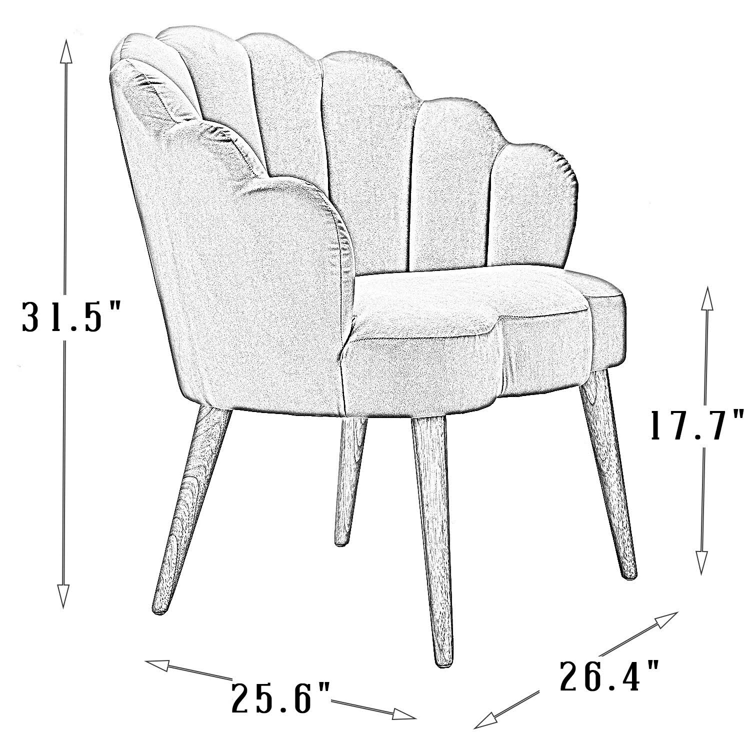 Scalloped Velvet Arm Chair with Tufted Back, Set of 2 - Green I24297