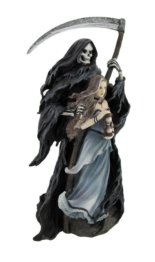 Blue Gown Hooded Grim Reaper and Witch Figure H376