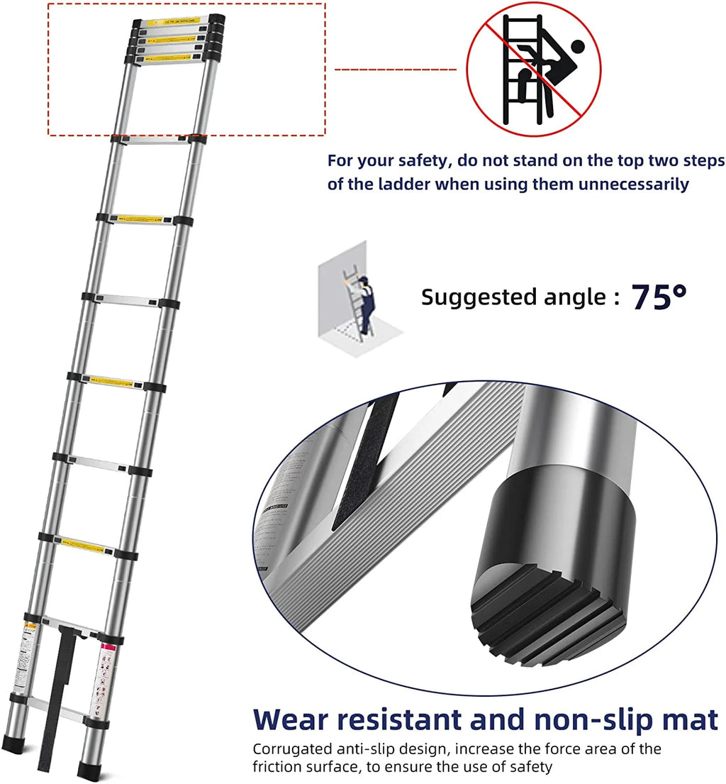 Telescoping Aluminum Extension Ladder, 330lbs Max Capacity M466
