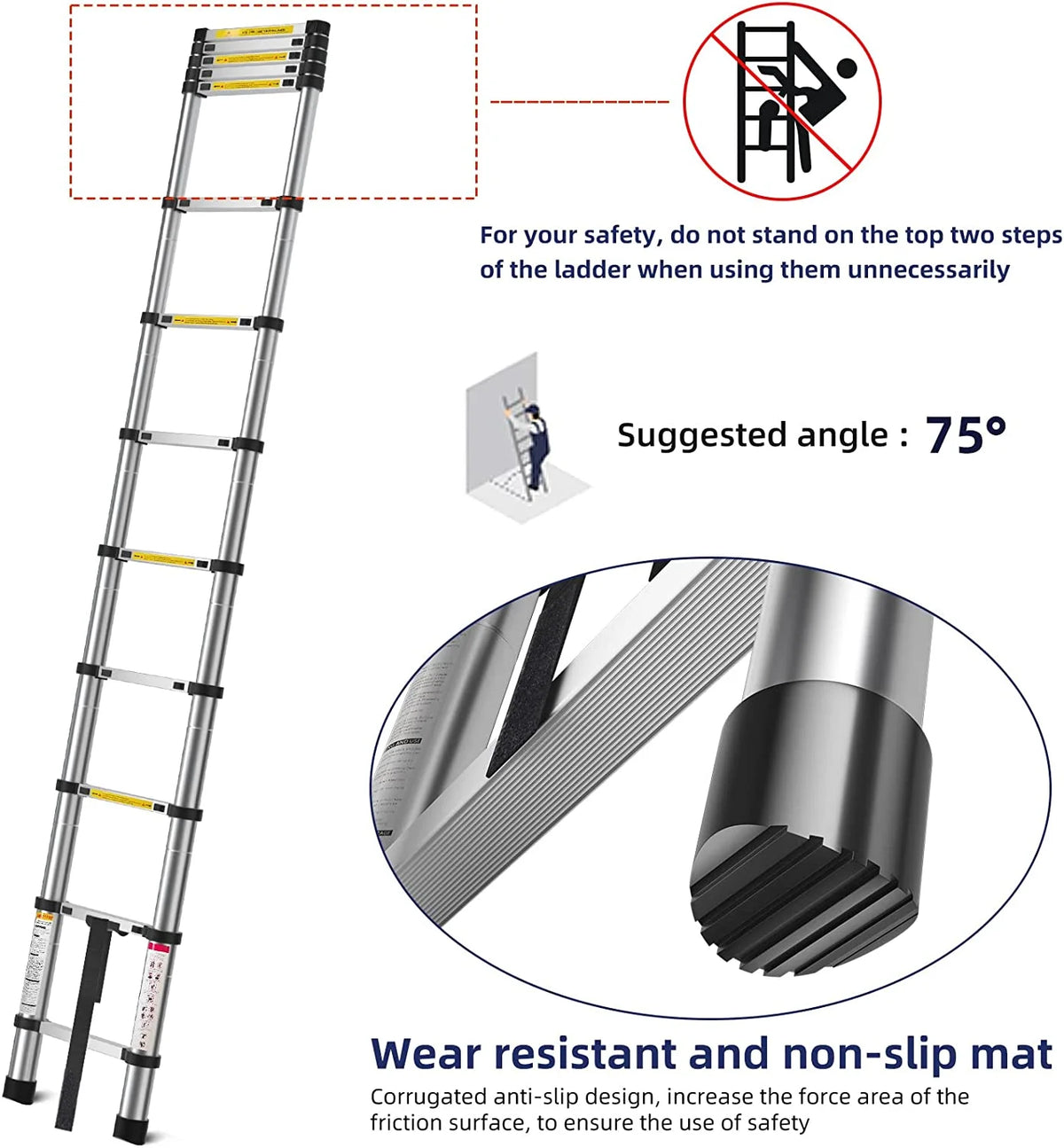 Telescoping Aluminum Extension Ladder, 330lbs Max Capacity M466