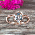 Oval Cut 2.50 Carat Aquamarine Bridal Ring Set Engagement Ring on 10K Rose Gold Stacking Diamond Wedding Band C684