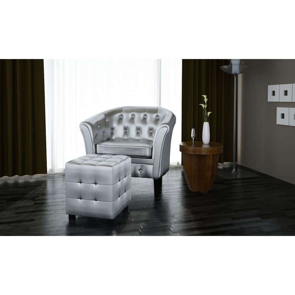 Silver Faux Leather Tub Chair with Footstool J827845