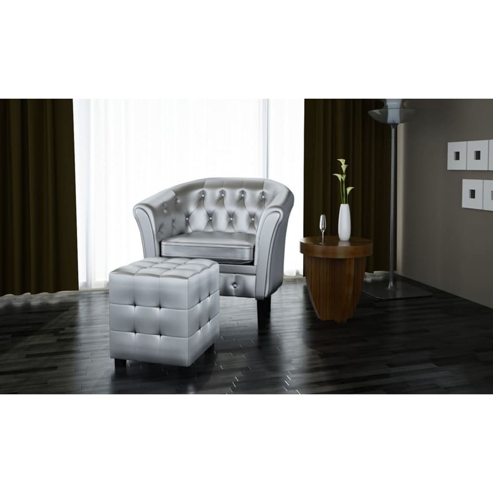 Silver Faux Leather Tub Chair with Footstool J827845