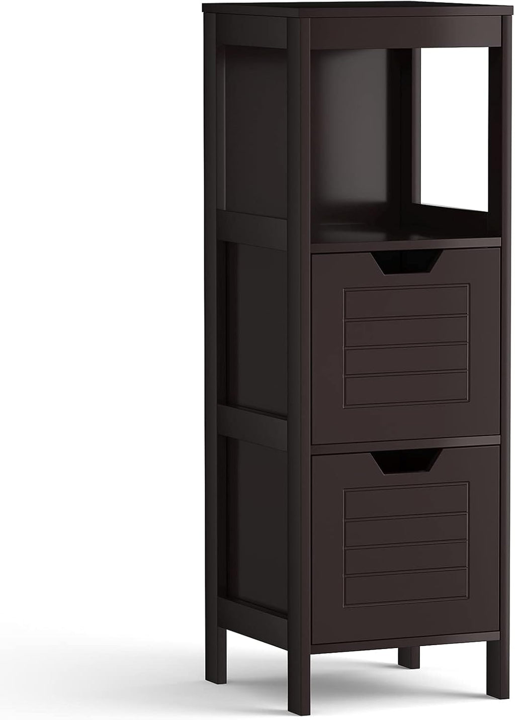 Espresso Wood Bathroom Floor Cabinet with 2 Adjustable Drawers W26532