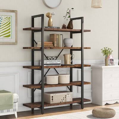 5-Tier Industrial Bookcase with Rustic Wood and Metal Frame C994