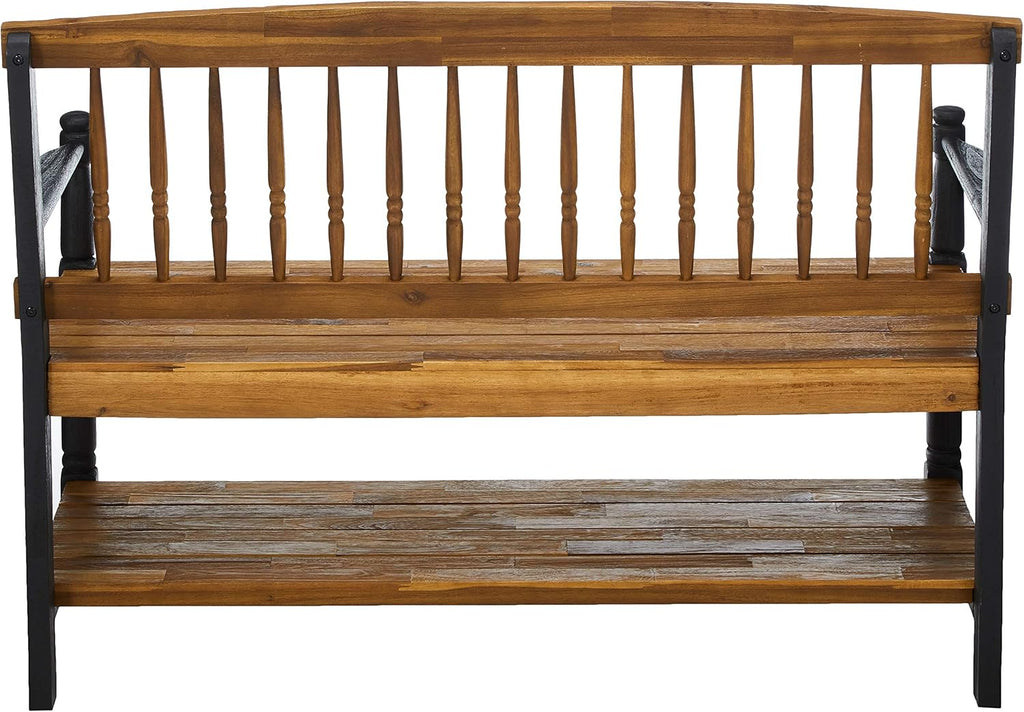 Teak and Black Acacia Wood Bench with Shelf M198