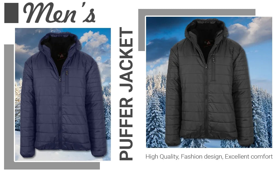 Mens Sherpa-Lined Hooded Puffer Jacket F3860