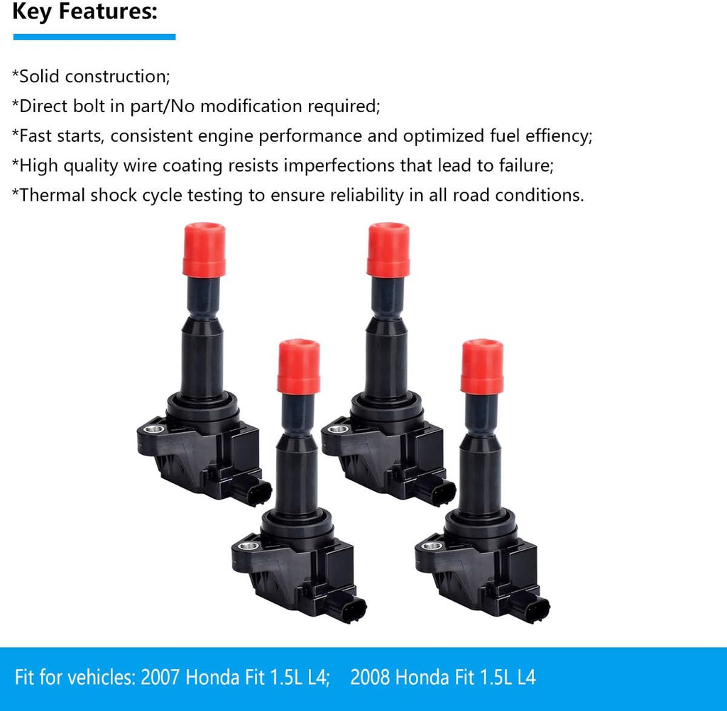 Ignition Coil Pack of 4 for 2007 2008 Honda Fit 1.5L L4 L93229