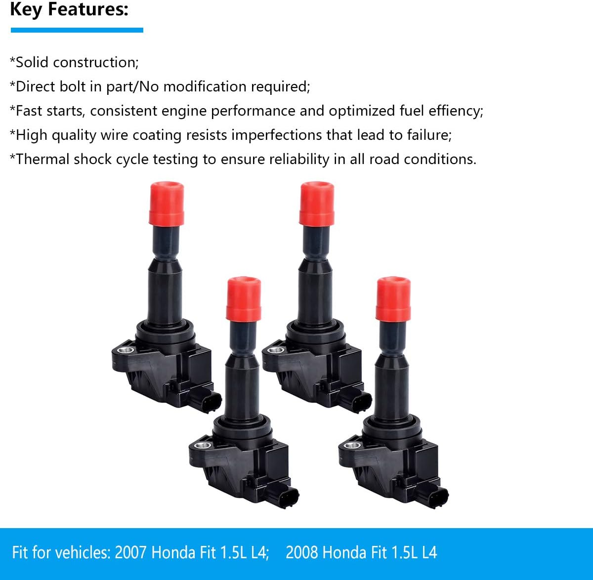 Ignition Coil Pack of 4 for 2007 2008 Honda Fit 1.5L L4 L93229