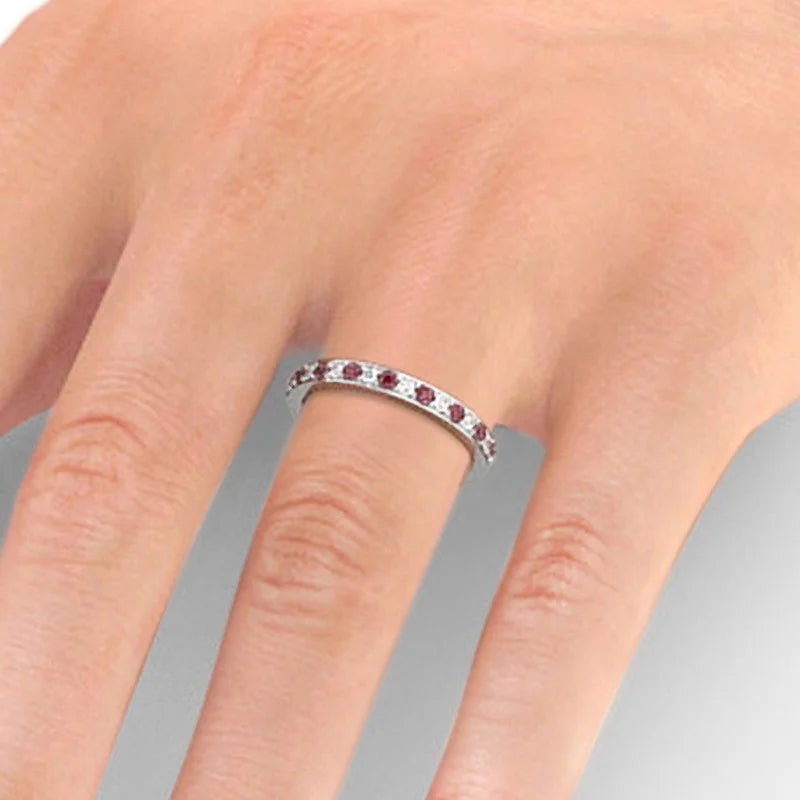14K White Gold Diamond Ruby Half Eternity Band T41386