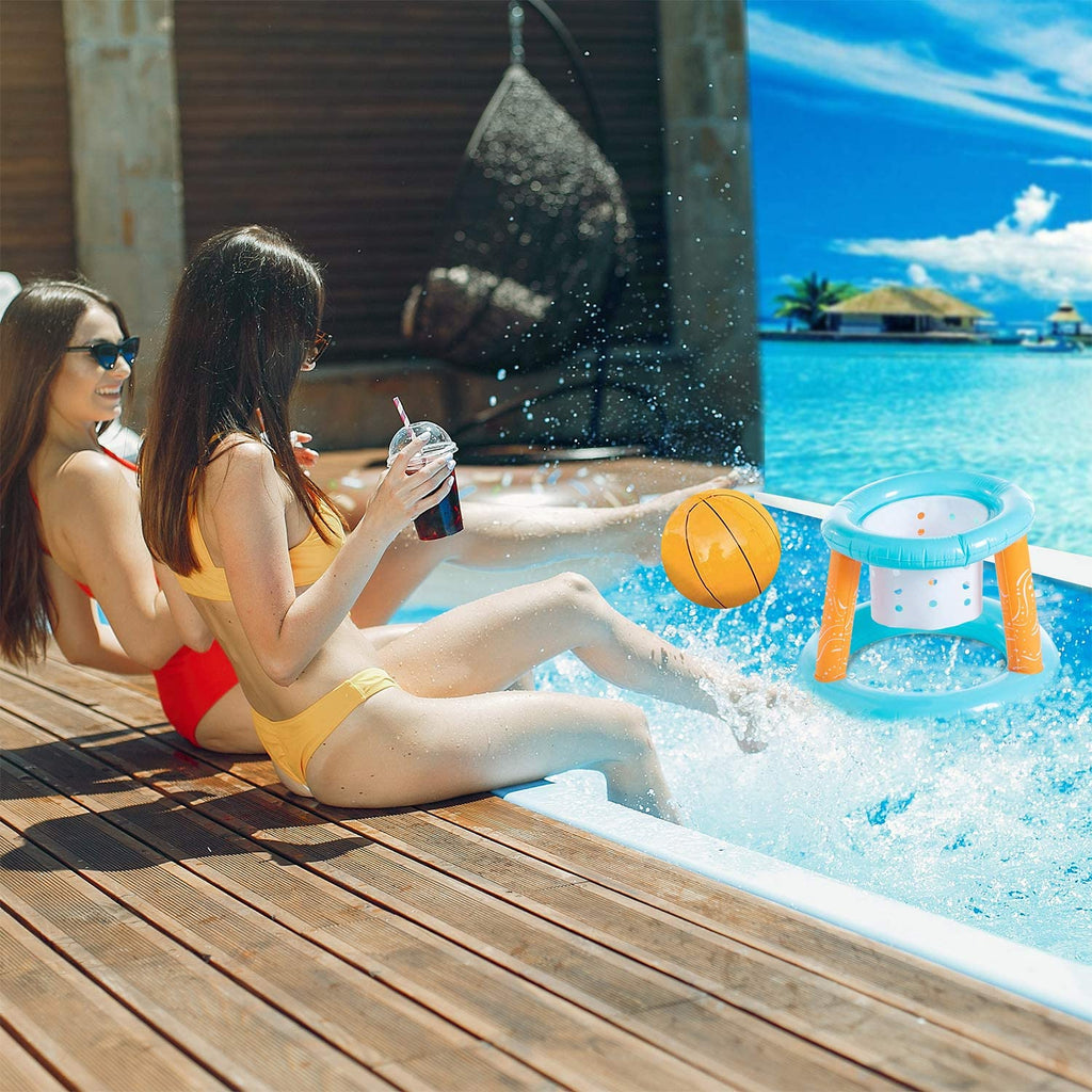Light Blue Inflatable Pool Game Set with Volleyball Net, Basketball Hoops and Balls O47840
