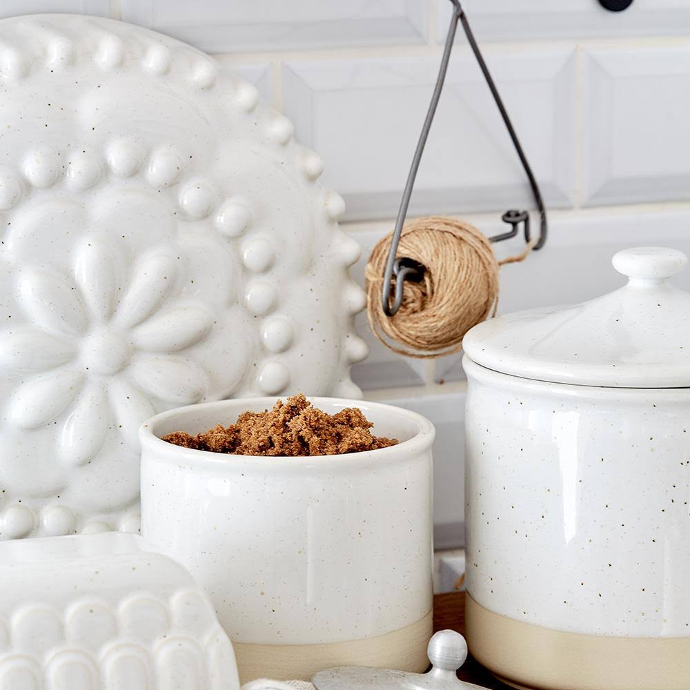 White Large Stoneware Ceramic Canister R80351