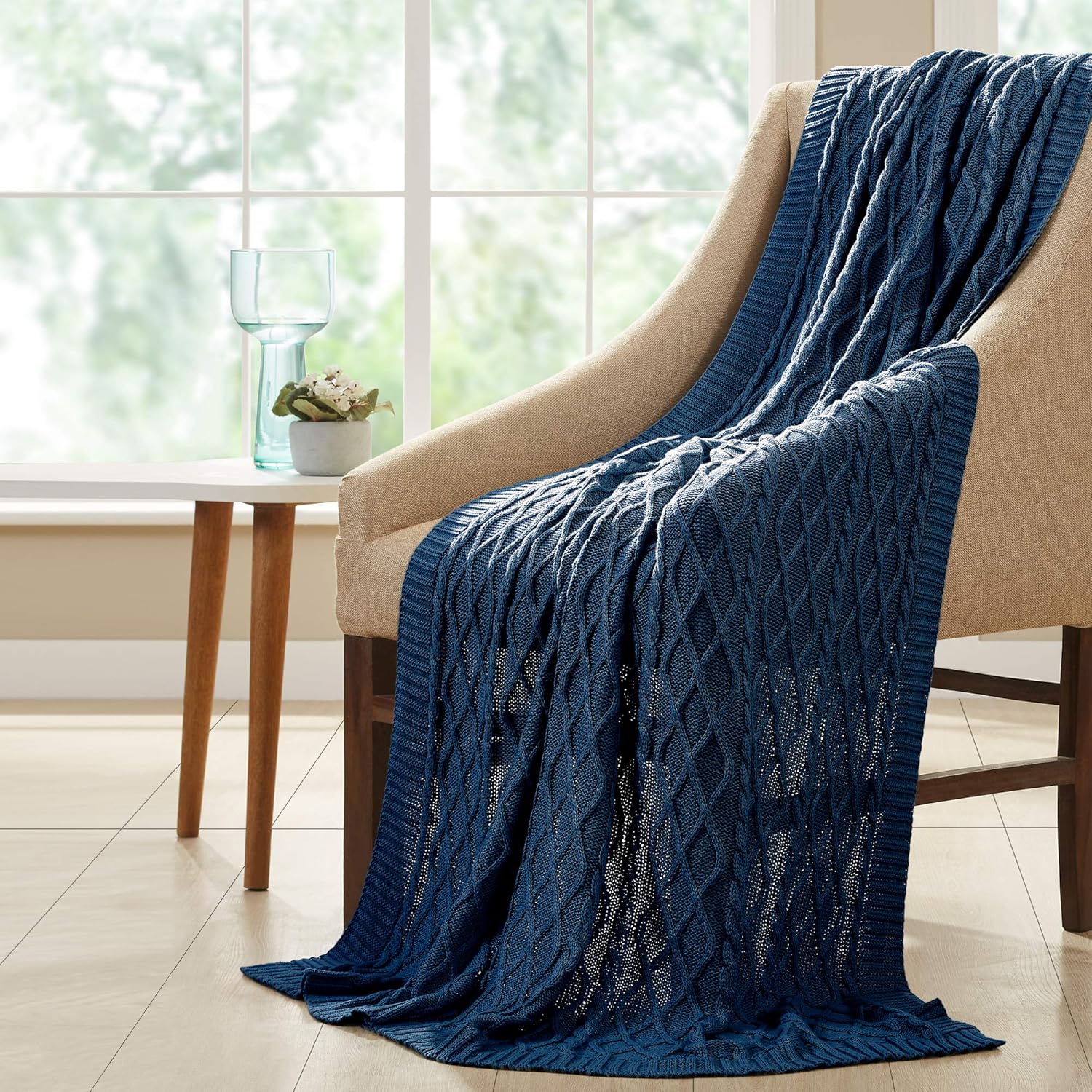 Oversized Cable Knit Throw, 50 x 70, Light Sand Z427