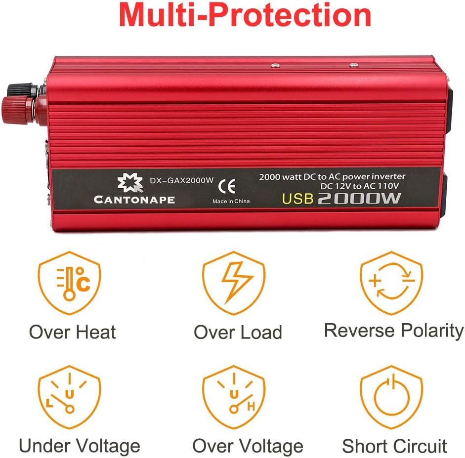 1000W/2000W Peak DC 12V to 110V AC Power Inverter with 3.1A USB Car Adapter and Cigarette Lighter, Pack of 2 T1300