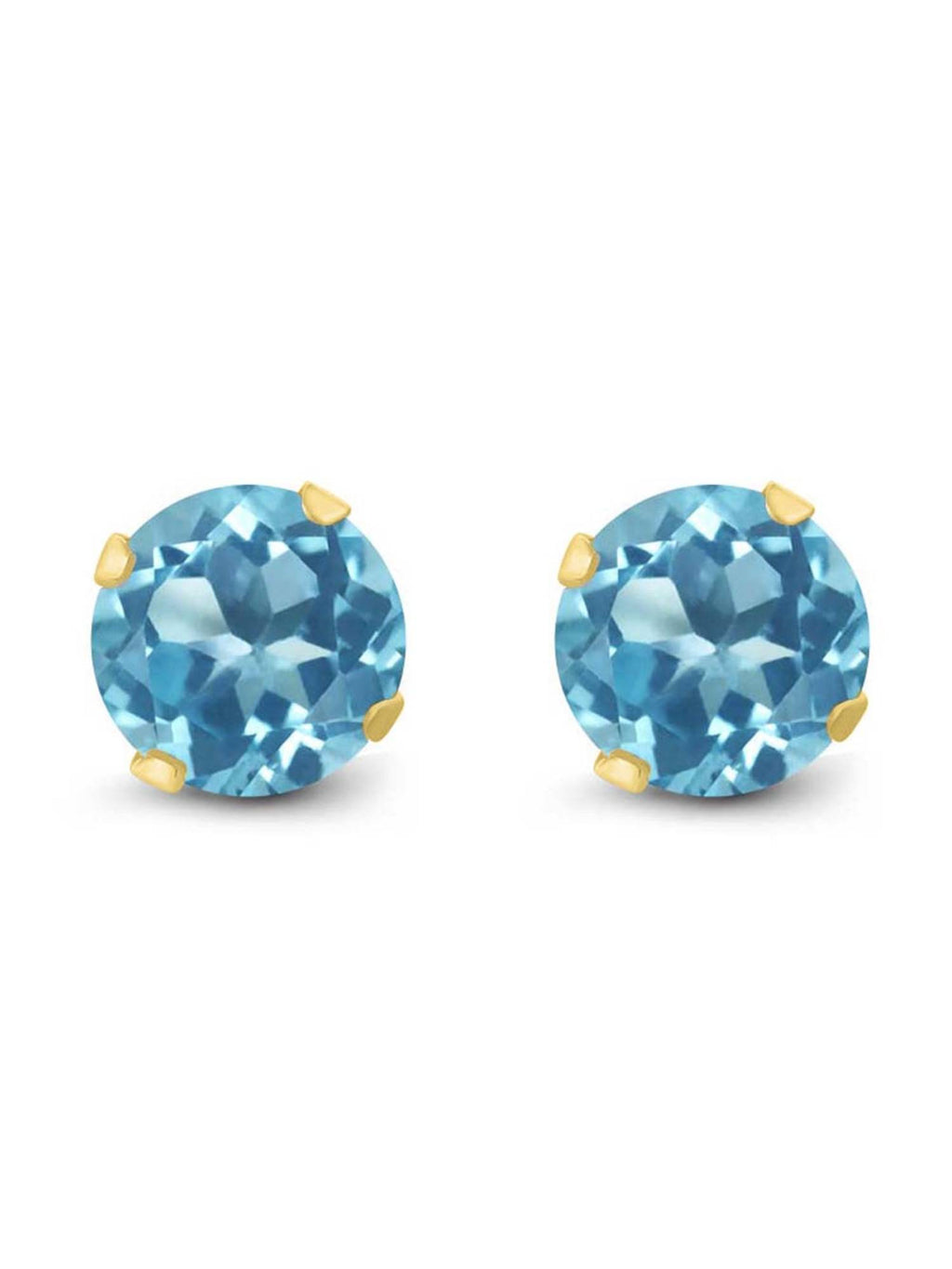 14K Yellow Gold Blue Topaz Stud Earrings V568