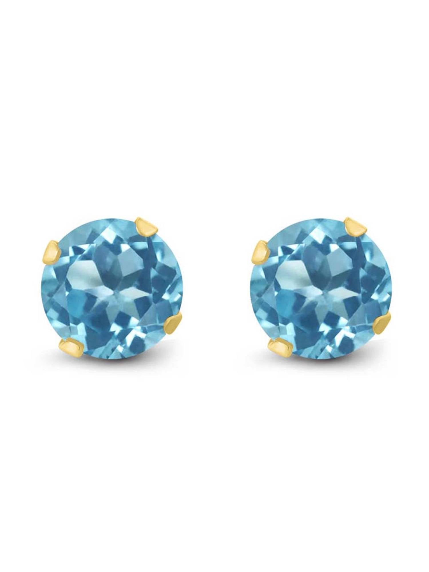 14K Yellow Gold Blue Topaz Stud Earrings V568