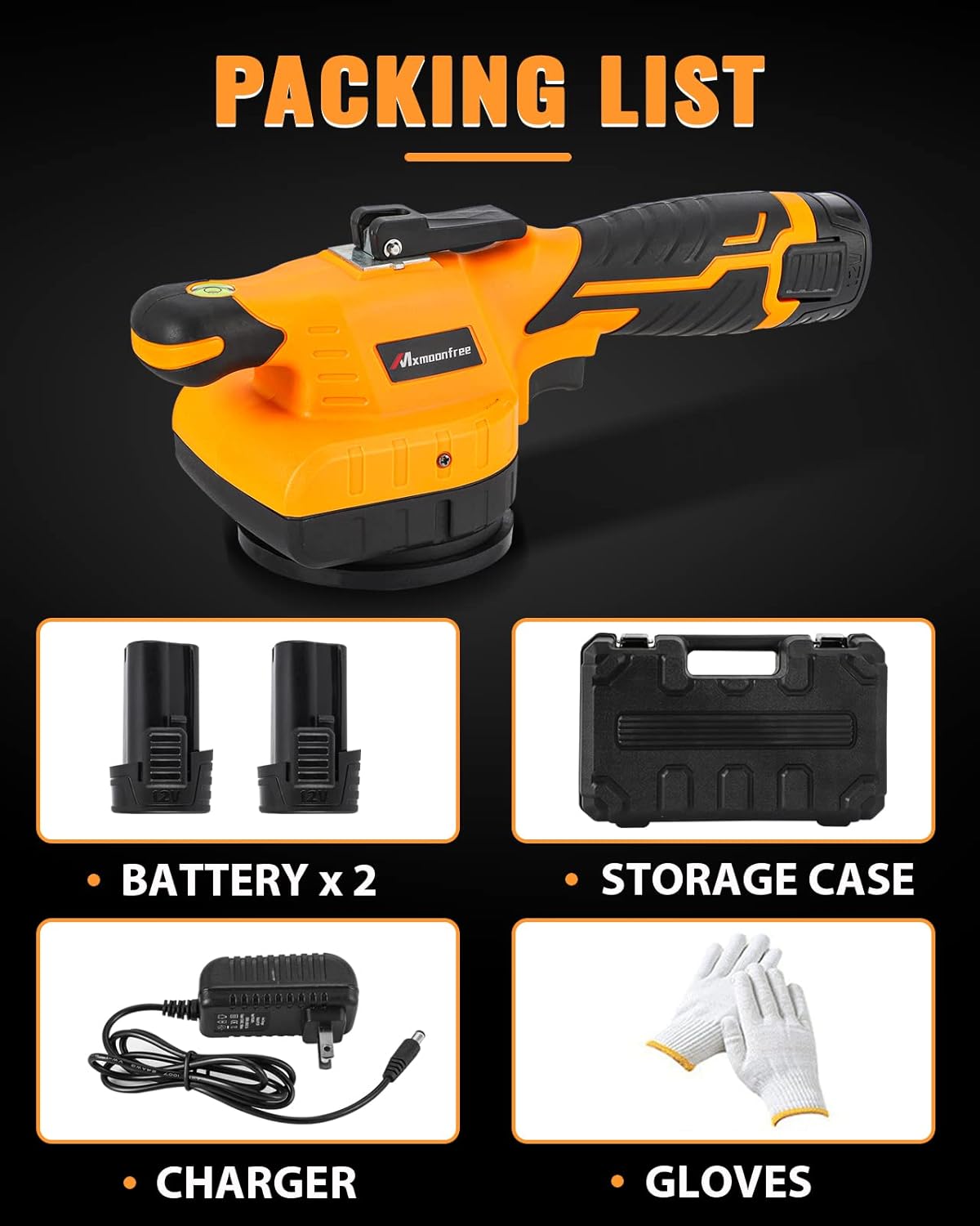 Tile Vibration Machine with Suction Cup, Storage Case, 2 Pcs 2000mAh Battery (Orange) G9633