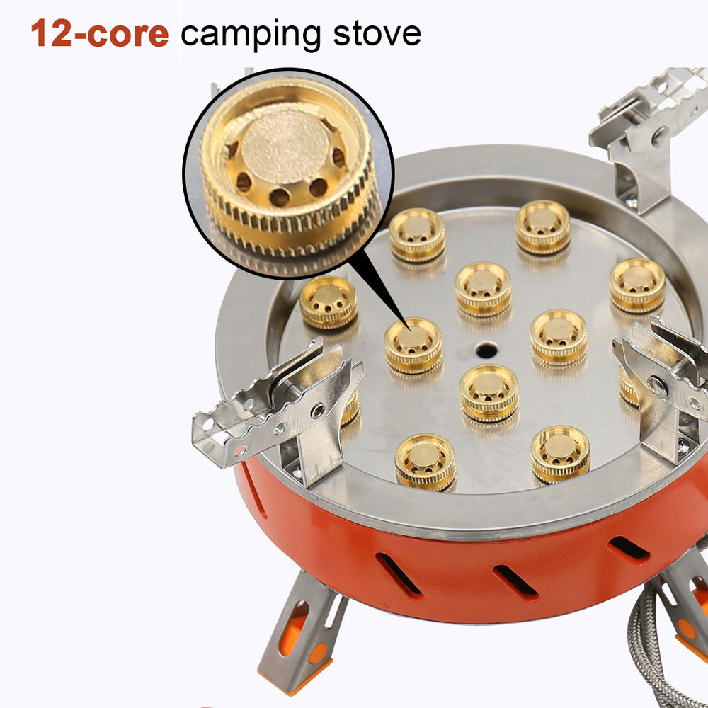 12-Core 21800W Windproof Camping Stove with Piezo Ignition Adjustable Valve Storage Bag R94766