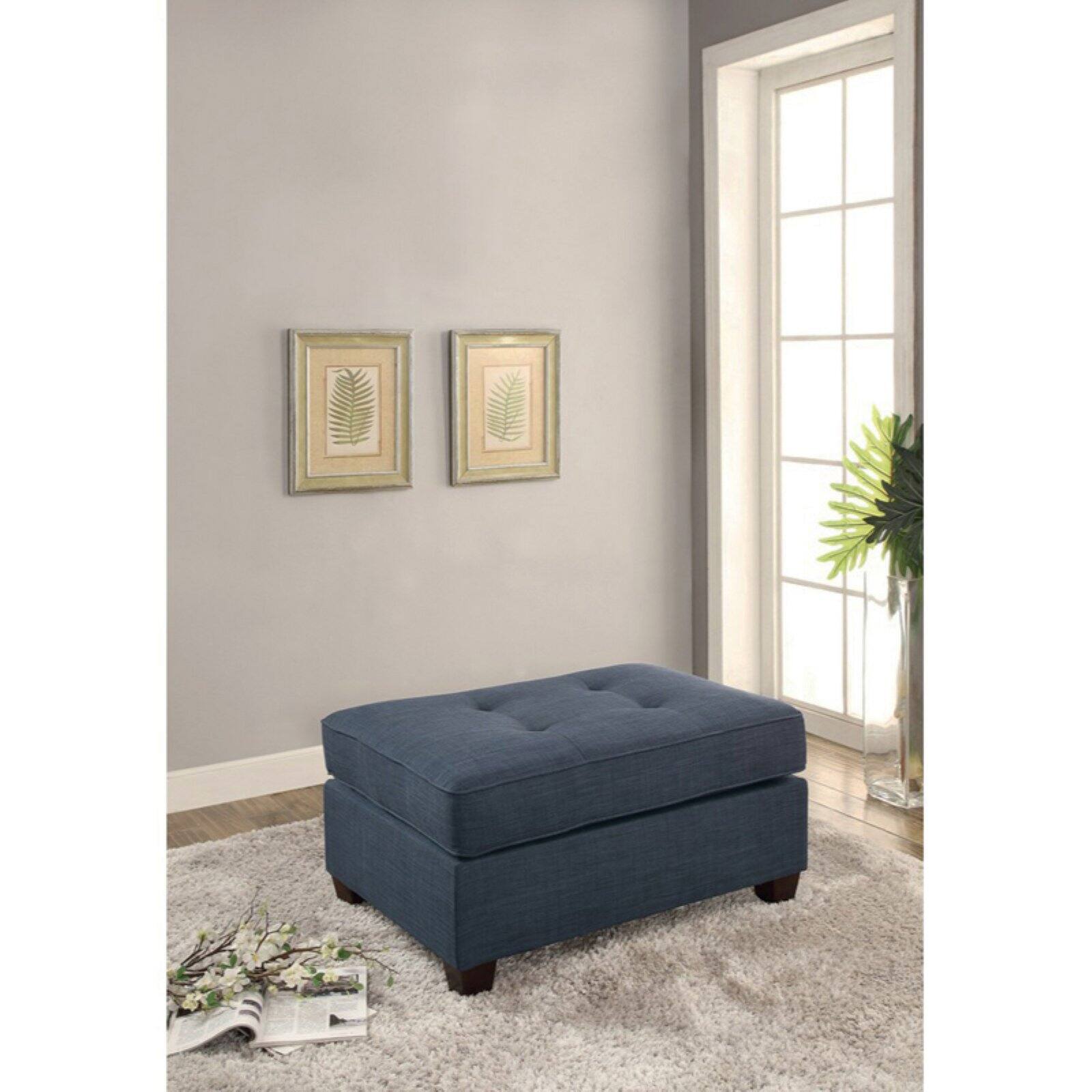 Blue Bonded Leather Cocktail Ottoman R9143