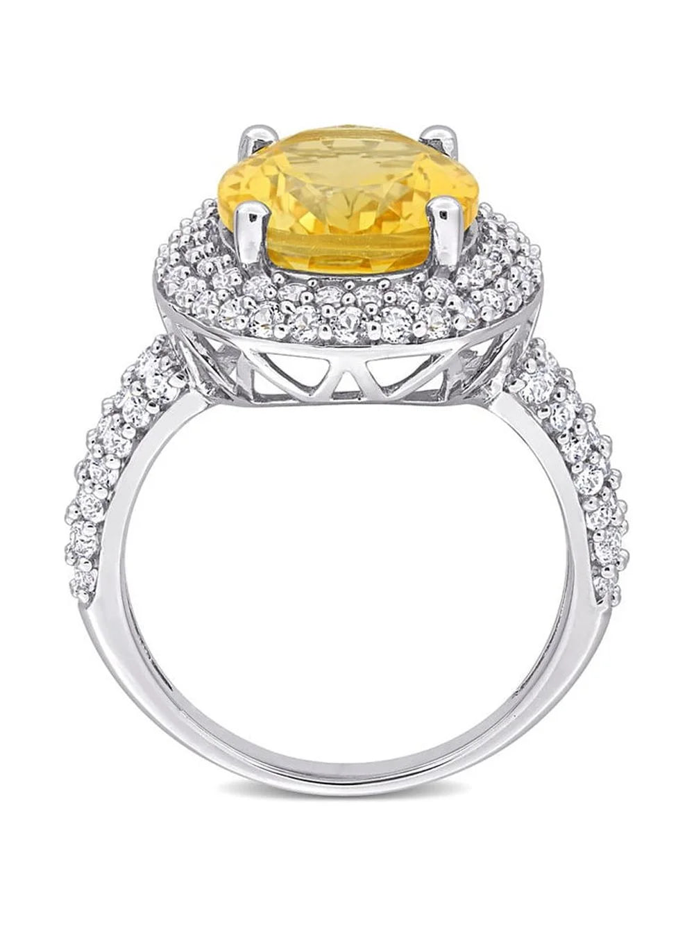 Citrine and White Topaz Halo Ring in Sterling Silver C355