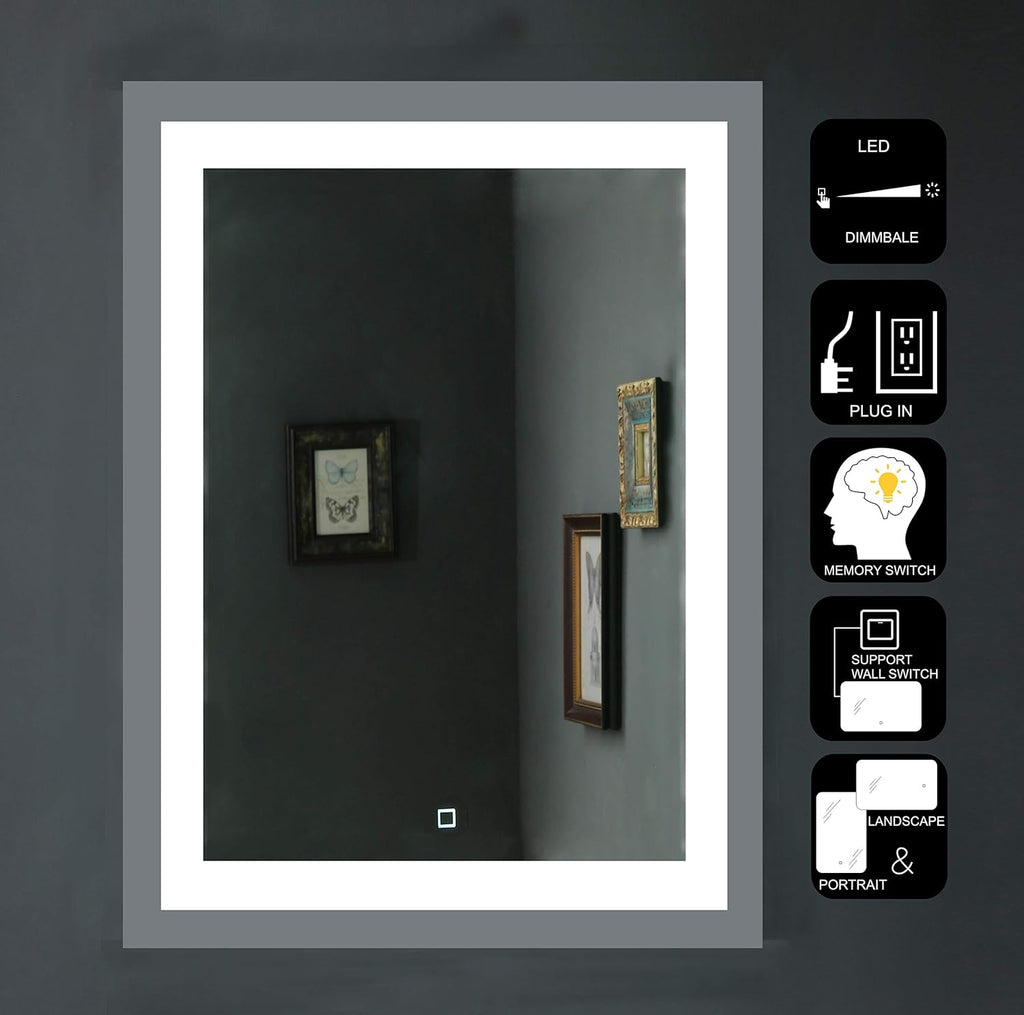 Dimmable LED Bathroom Mirror Wall Mounted Vanity Mirror with Touch Button M304