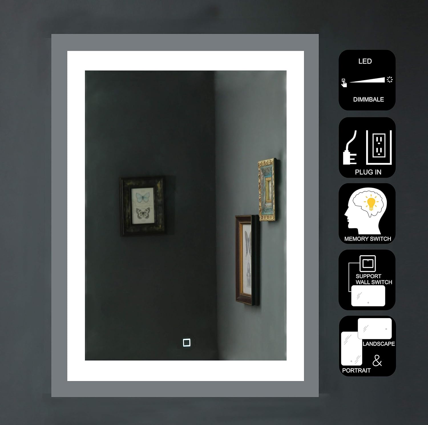 Dimmable LED Bathroom Mirror Wall Mounted Vanity Mirror with Touch Button M304