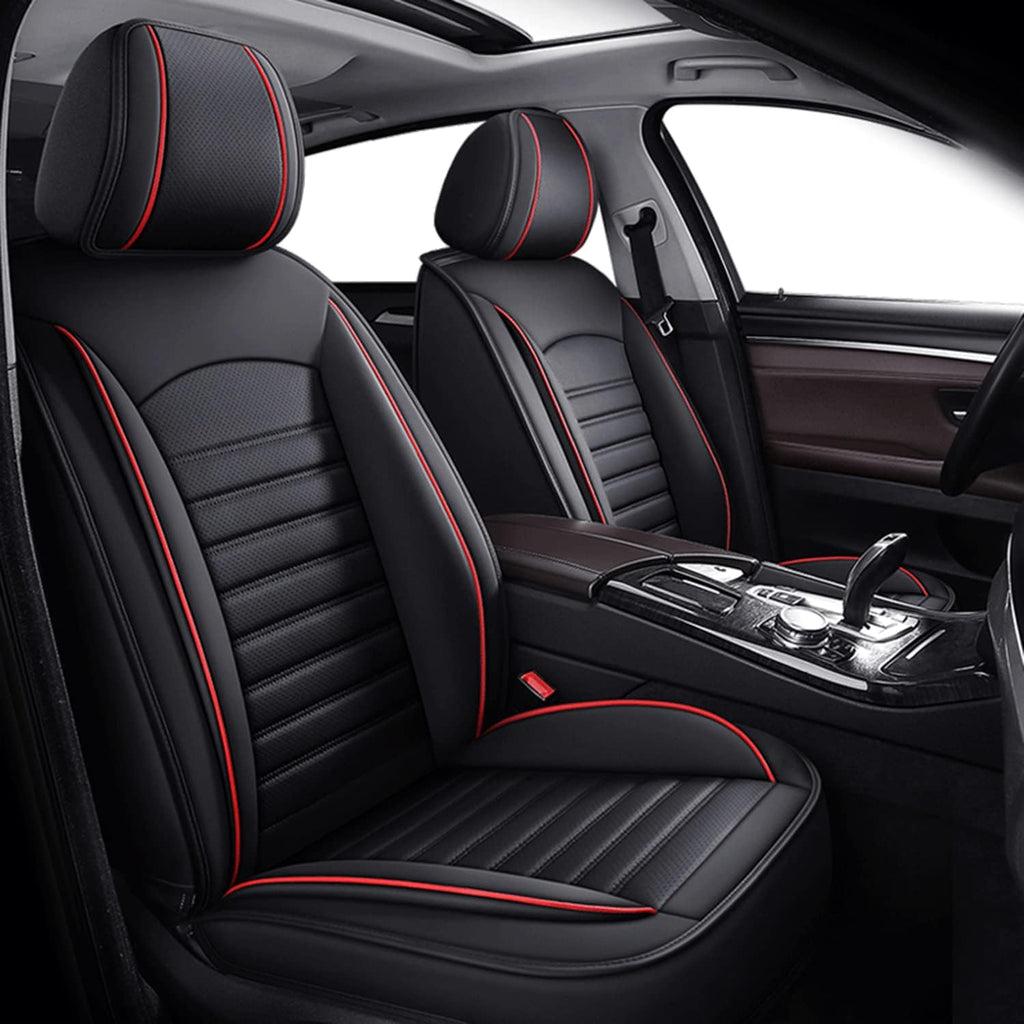 Black Red Leather Car Seat Covers 2 Pcs Z221650